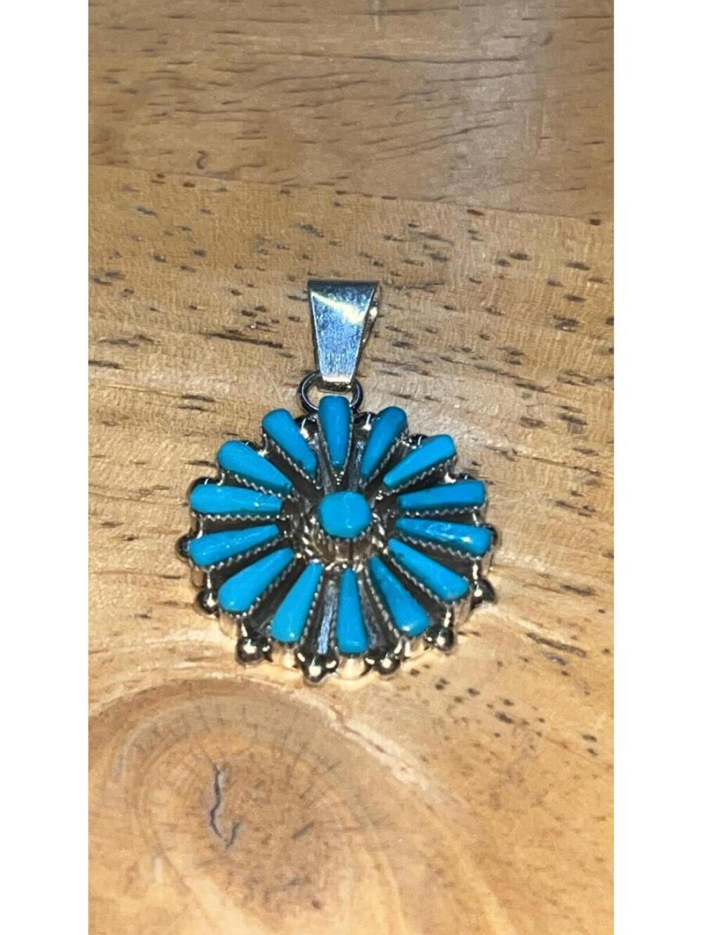 Zuni sterling cluster natural turquoise traditional style pendant -Vera Halusewa